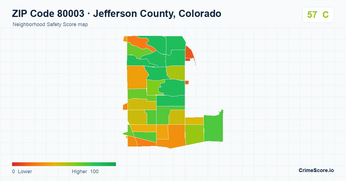 ZIP Code 80003 in Jefferson County, Colorado neighborhood Safety Score map