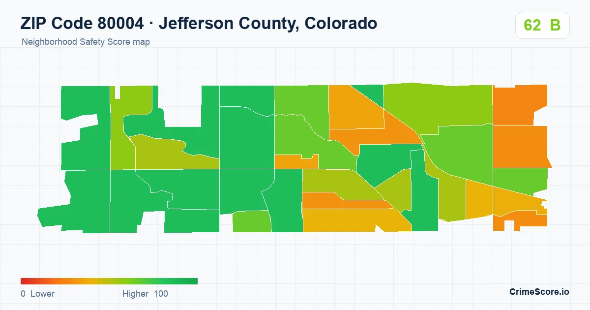 ZIP Code 80004 in Jefferson County, Colorado neighborhood Safety Score map