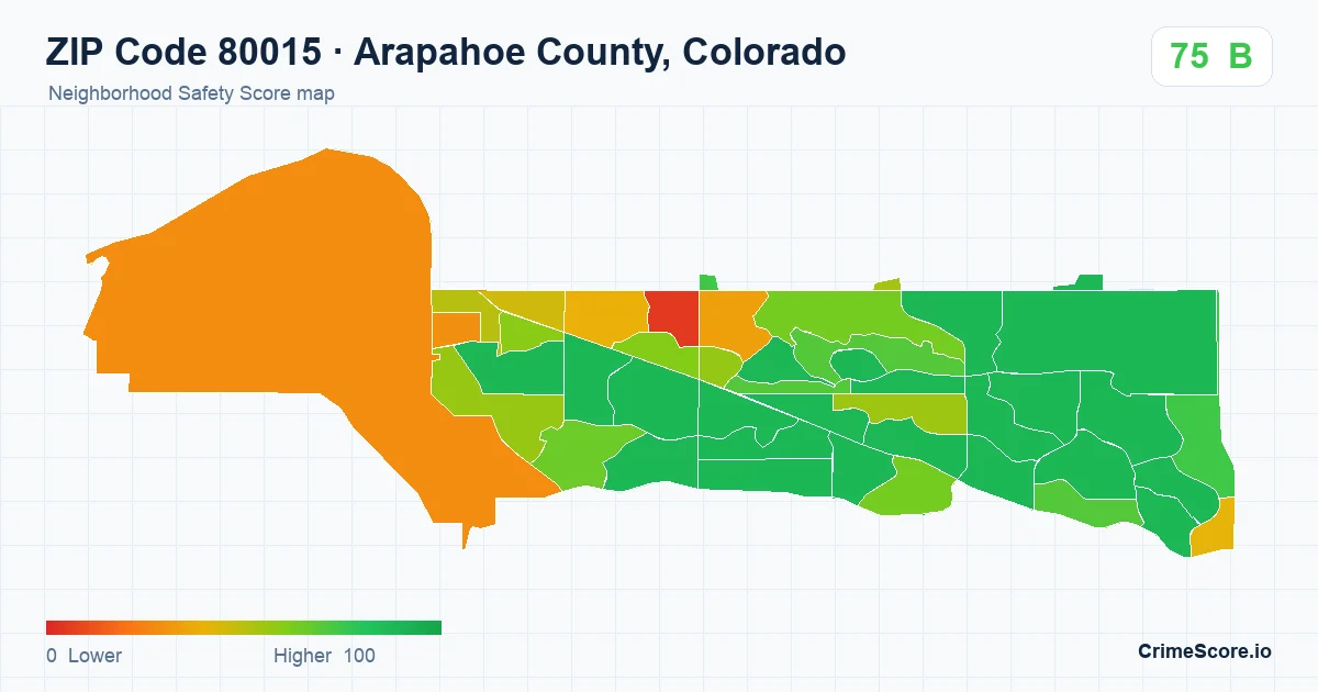 ZIP Code 80015 in Arapahoe County, Colorado neighborhood Safety Score map