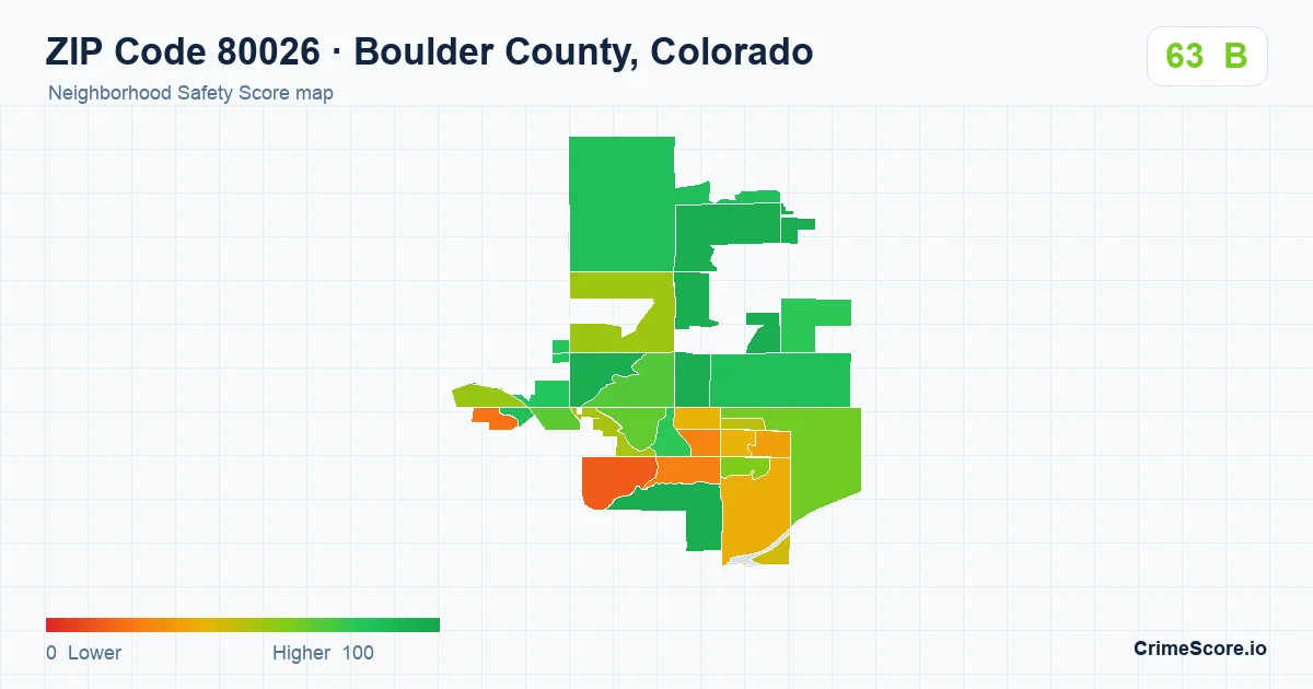 ZIP Code 80026 in Boulder County, Colorado neighborhood Safety Score map