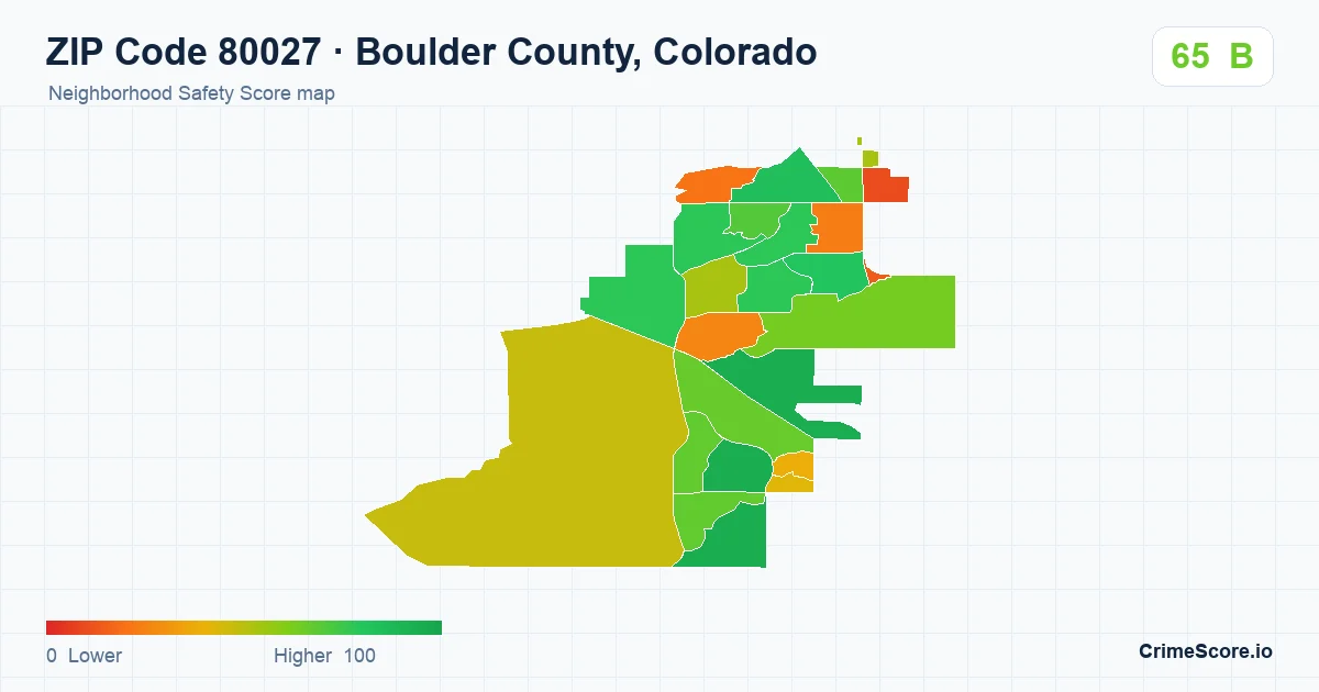 ZIP Code 80027 in Boulder County, Colorado neighborhood Safety Score map