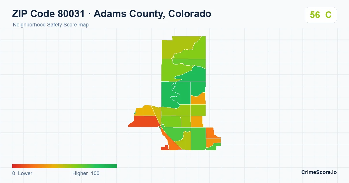 ZIP Code 80031 in Adams County, Colorado neighborhood Safety Score map
