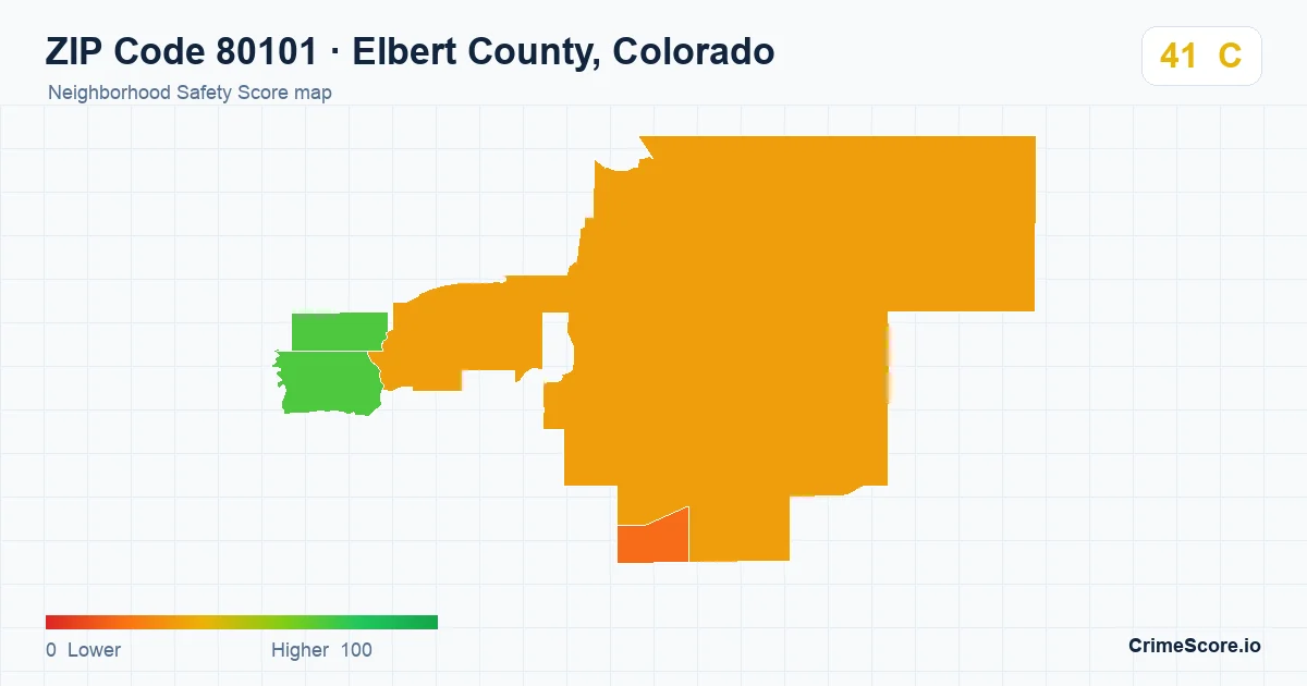ZIP Code 80101 in Elbert County, Colorado neighborhood Safety Score map