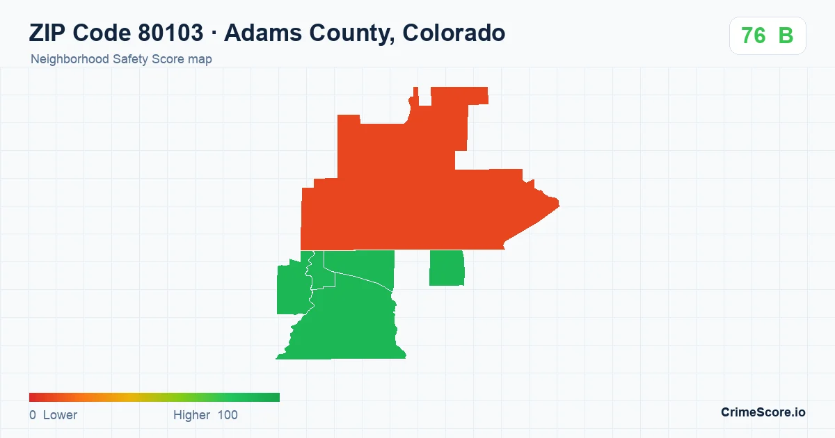 ZIP Code 80103 in Adams County, Colorado neighborhood Safety Score map