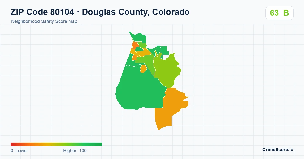 ZIP Code 80104 in Douglas County, Colorado neighborhood Safety Score map