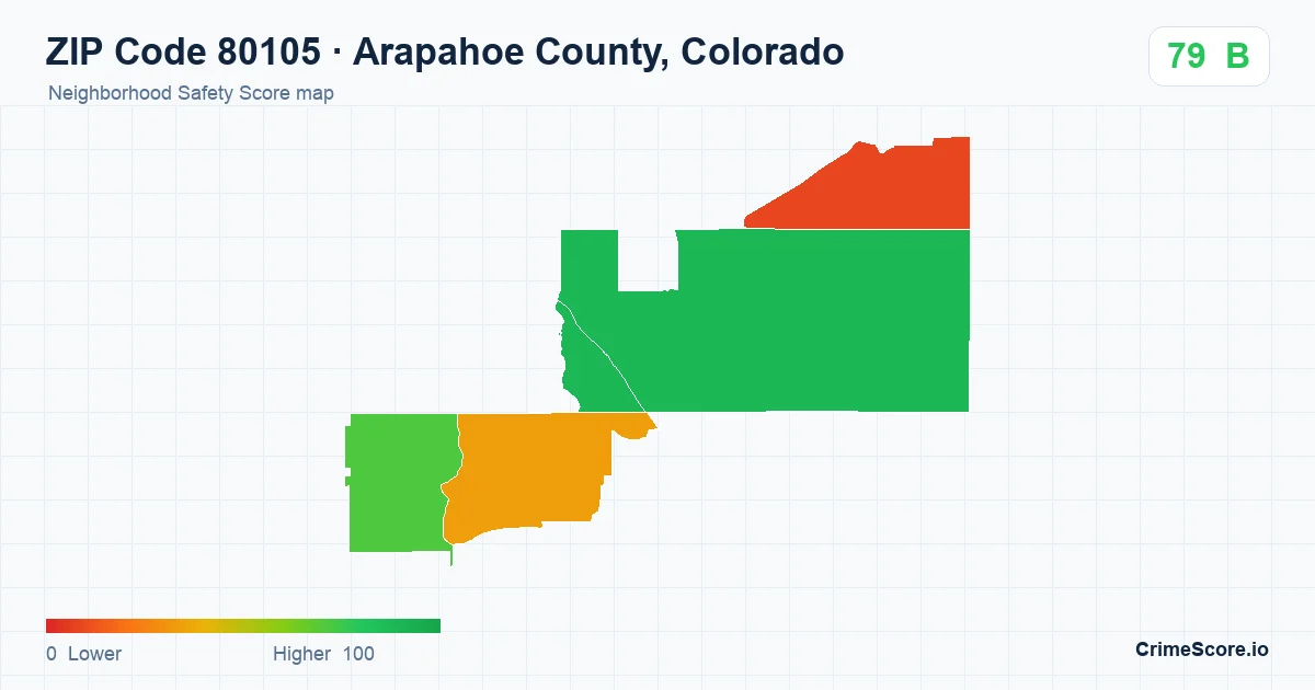 ZIP Code 80105 in Arapahoe County, Colorado neighborhood Safety Score map