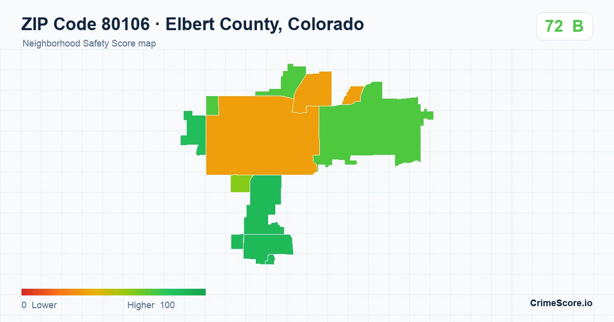 ZIP Code 80106 in Elbert County, Colorado neighborhood Safety Score map