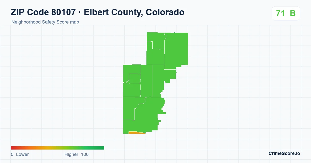 ZIP Code 80107 in Elbert County, Colorado neighborhood Safety Score map