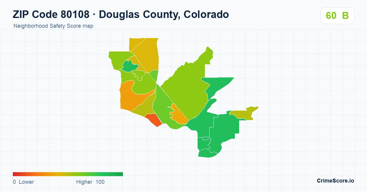 ZIP Code 80108 in Douglas County, Colorado neighborhood Safety Score map