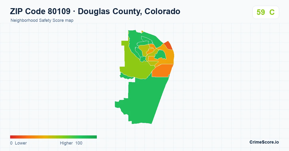 ZIP Code 80109 in Douglas County, Colorado neighborhood Safety Score map