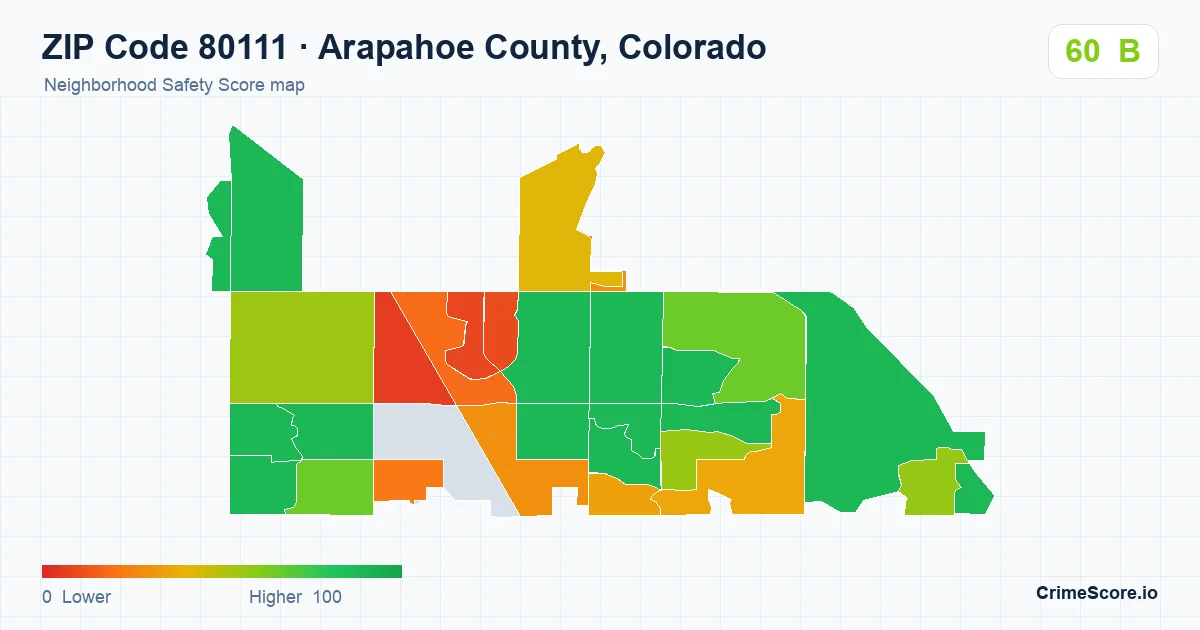 ZIP Code 80111 in Arapahoe County, Colorado neighborhood Safety Score map