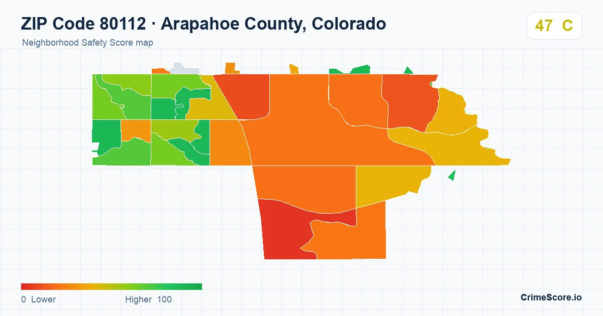 ZIP Code 80112 in Arapahoe County, Colorado neighborhood Safety Score map