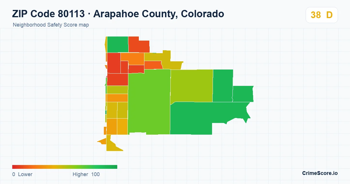 ZIP Code 80113 in Arapahoe County, Colorado neighborhood Safety Score map