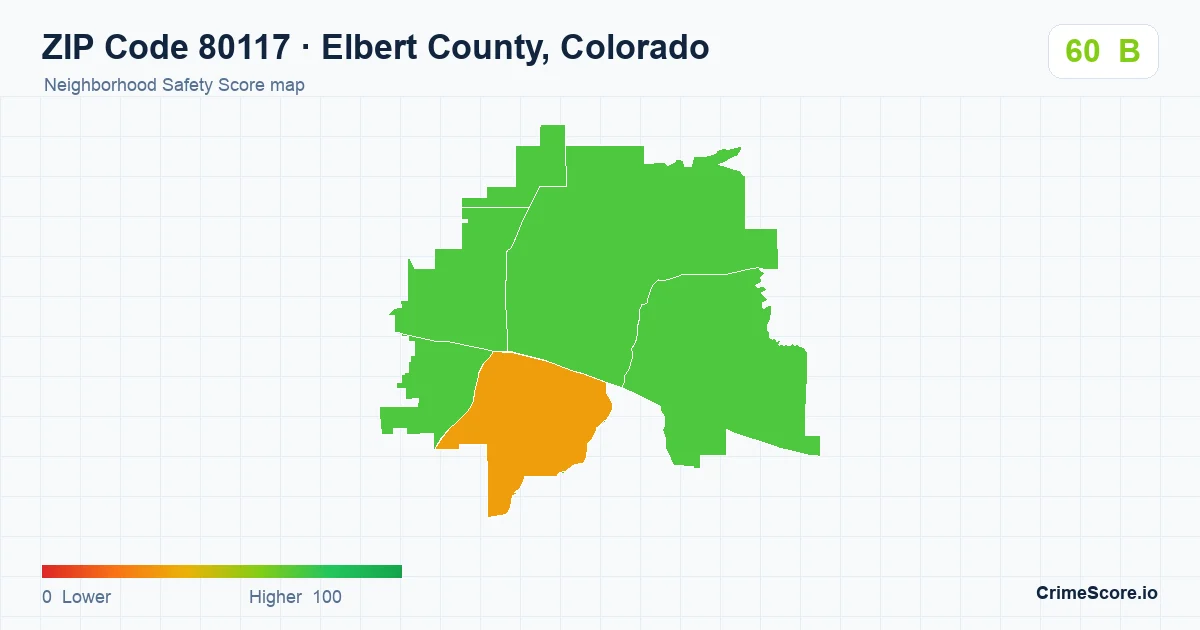 ZIP Code 80117 in Elbert County, Colorado neighborhood Safety Score map