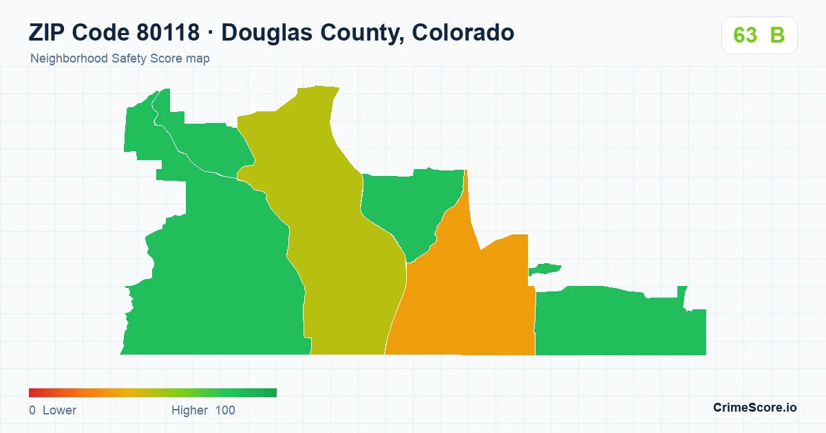 ZIP Code 80118 in Douglas County, Colorado neighborhood Safety Score map