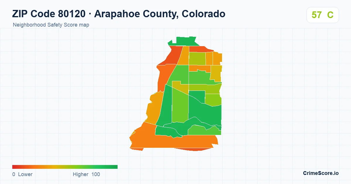 ZIP Code 80120 in Arapahoe County, Colorado neighborhood Safety Score map