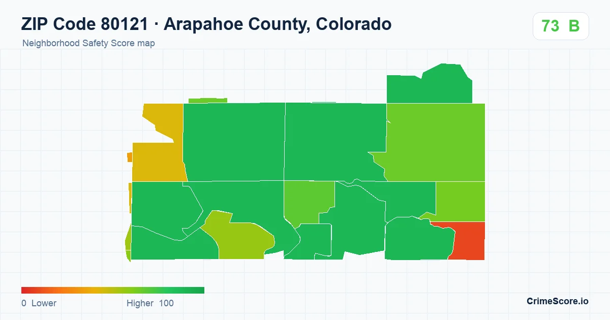 ZIP Code 80121 in Arapahoe County, Colorado neighborhood Safety Score map