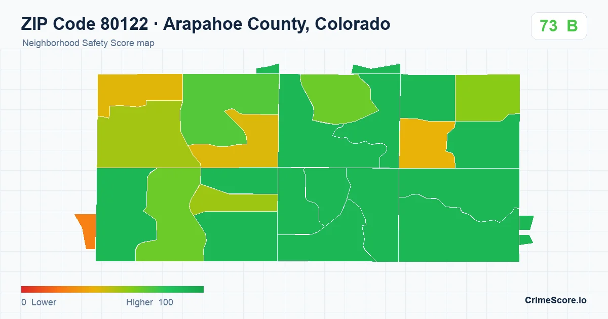 ZIP Code 80122 in Arapahoe County, Colorado neighborhood Safety Score map