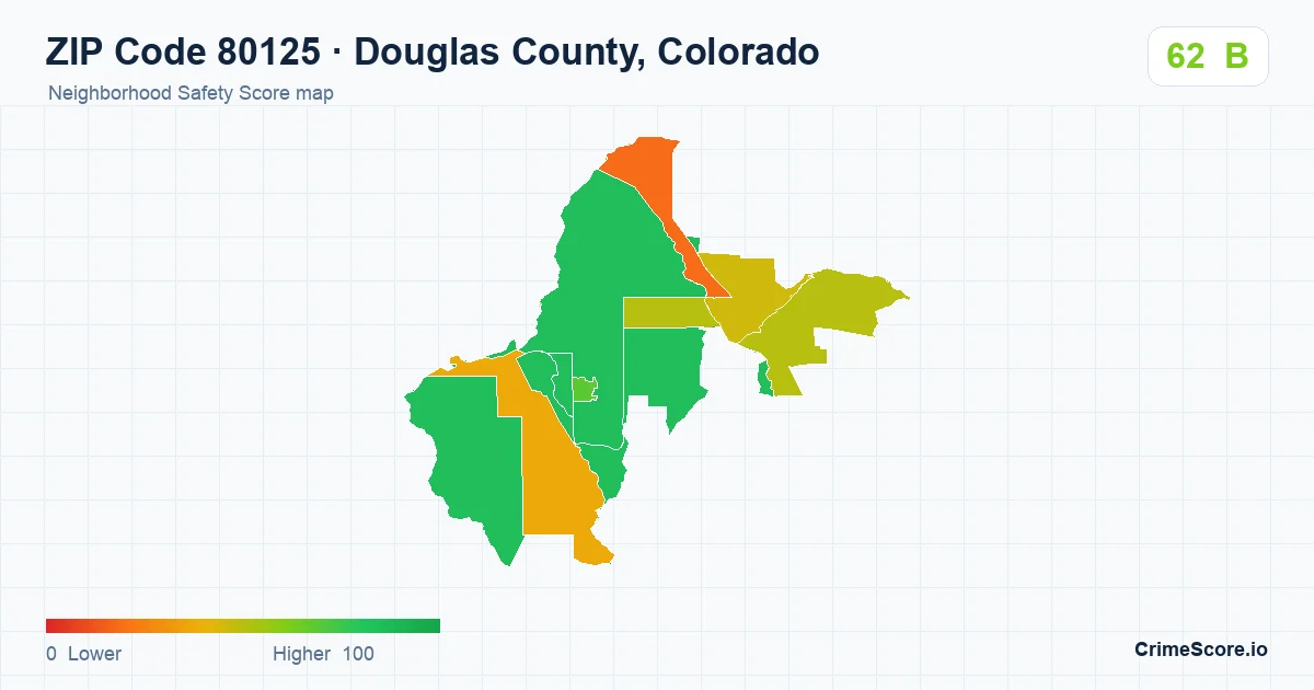 ZIP Code 80125 in Douglas County, Colorado neighborhood Safety Score map