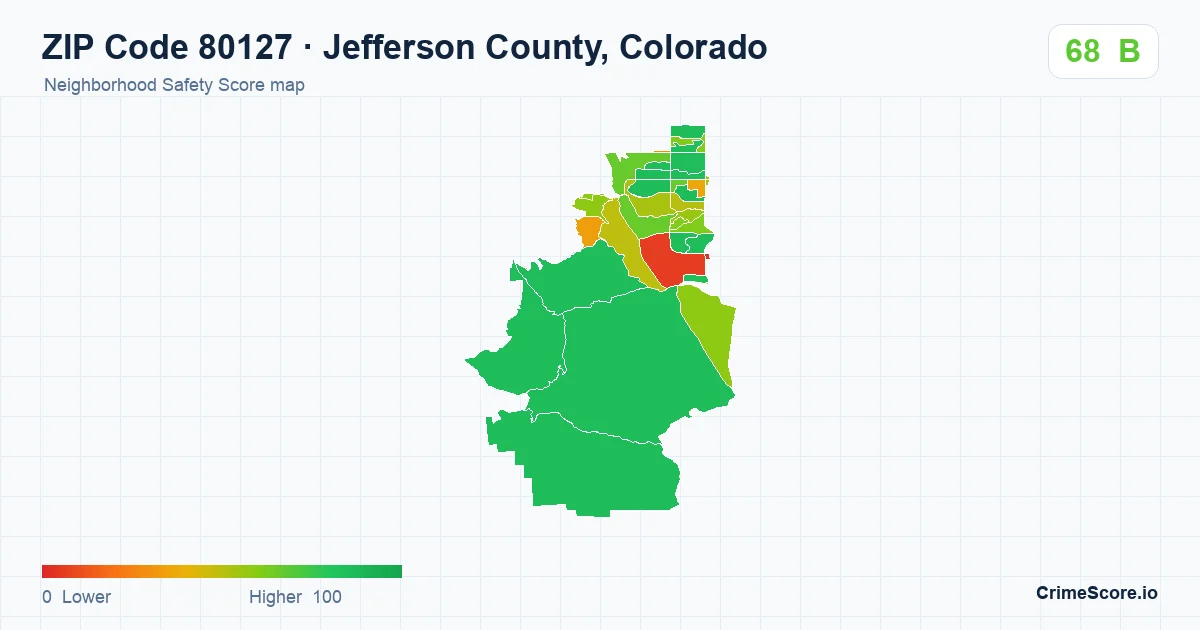 ZIP Code 80127 in Jefferson County, Colorado neighborhood Safety Score map