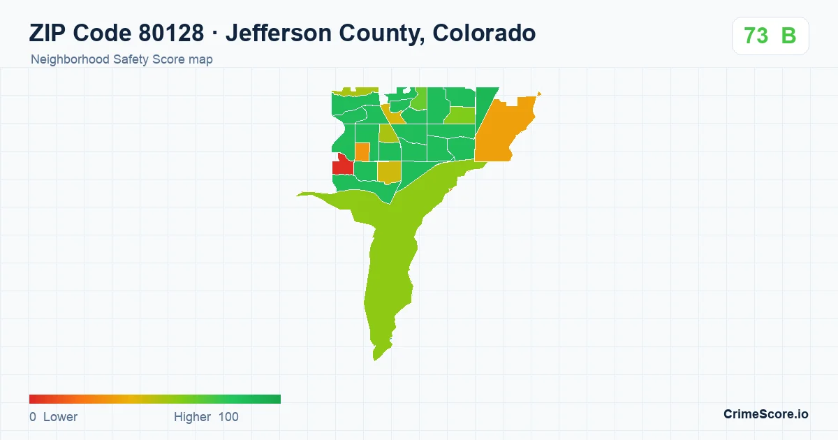 ZIP Code 80128 in Jefferson County, Colorado neighborhood Safety Score map