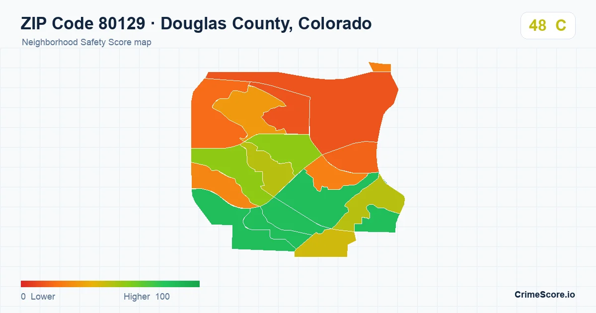 ZIP Code 80129 in Douglas County, Colorado neighborhood Safety Score map