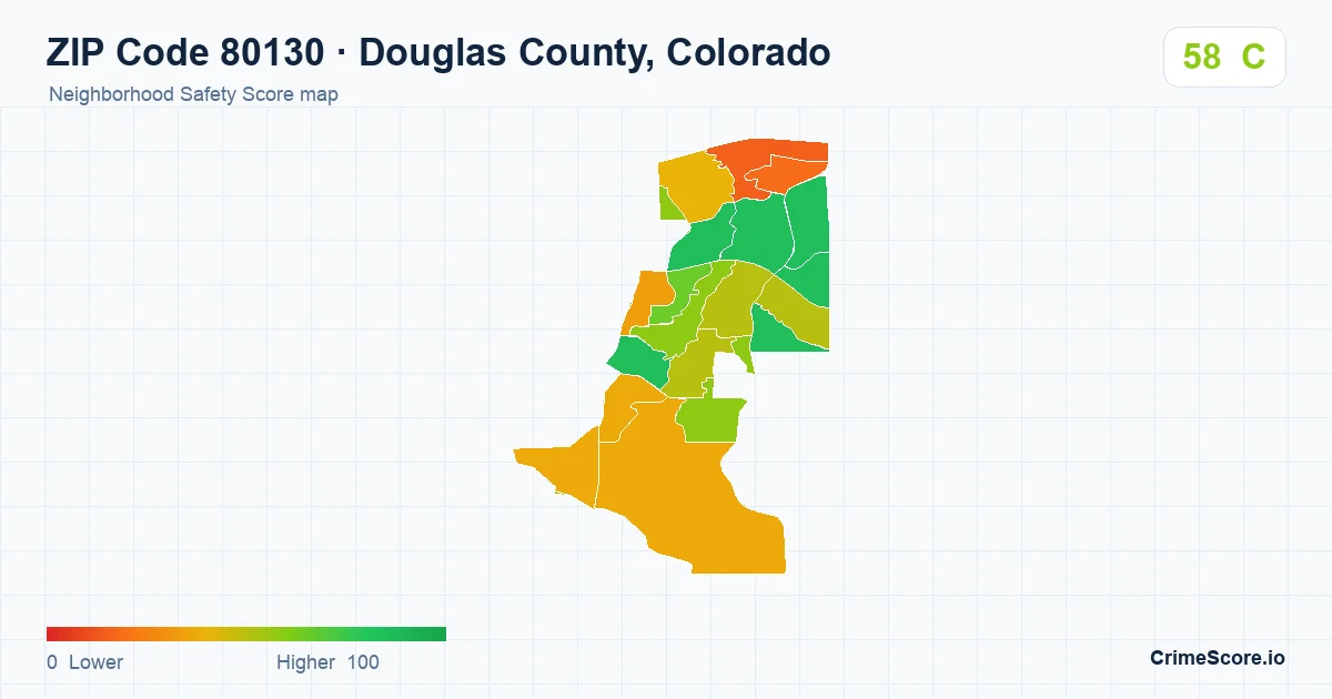 ZIP Code 80130 in Douglas County, Colorado neighborhood Safety Score map