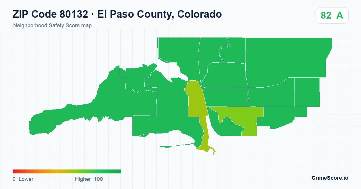 ZIP Code 80132 in El Paso County, Colorado neighborhood Safety Score map
