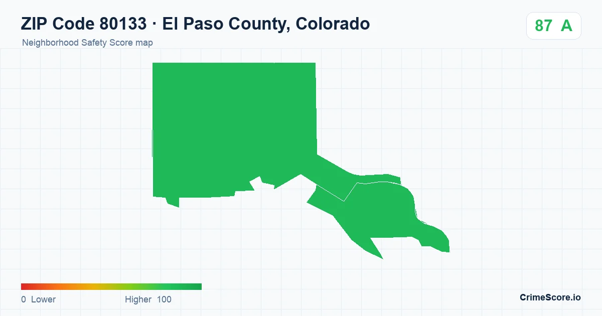 ZIP Code 80133 in El Paso County, Colorado neighborhood Safety Score map