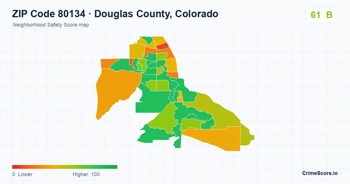 ZIP Code 80134 in Douglas County, Colorado neighborhood Safety Score map