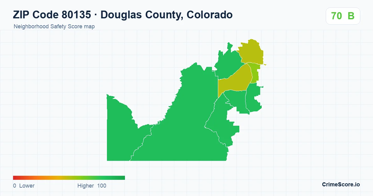 ZIP Code 80135 in Douglas County, Colorado neighborhood Safety Score map