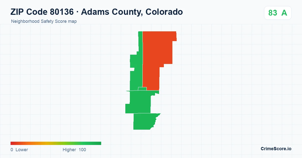 ZIP Code 80136 in Adams County, Colorado neighborhood Safety Score map