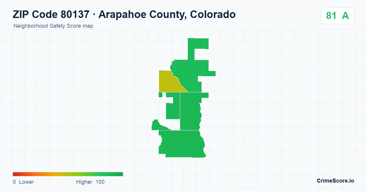 ZIP Code 80137 in Arapahoe County, Colorado neighborhood Safety Score map