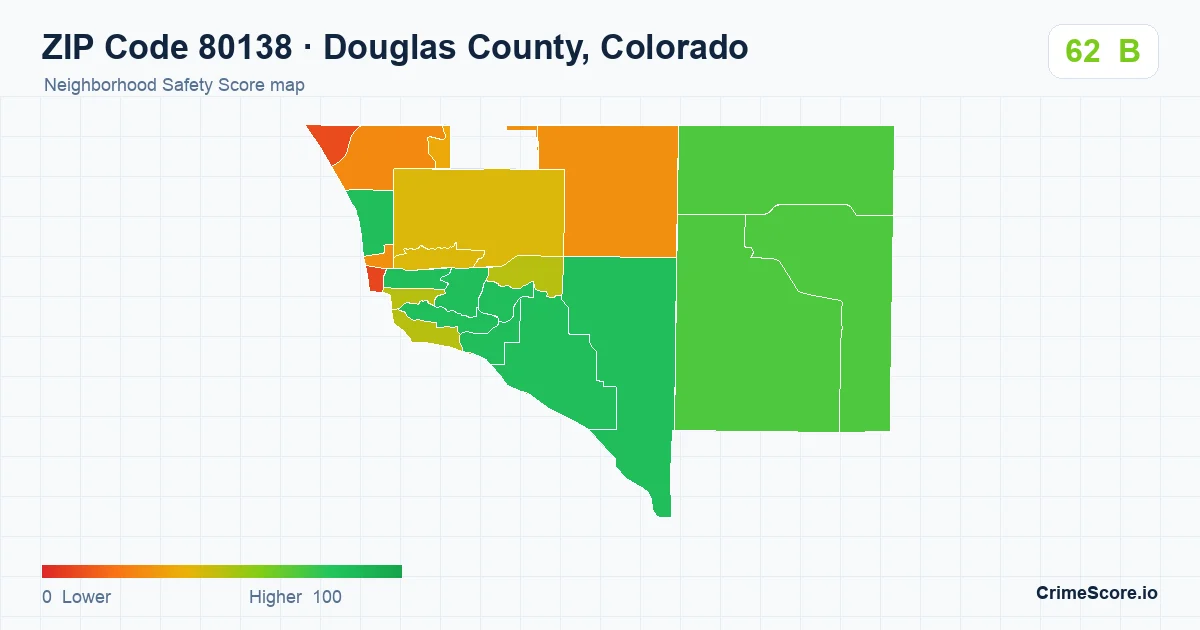 ZIP Code 80138 in Douglas County, Colorado neighborhood Safety Score map