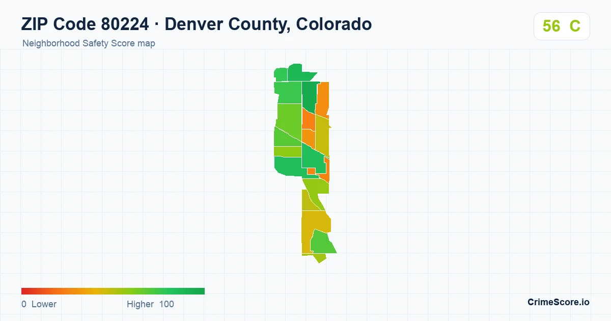 ZIP Code 80224 in Denver County, Colorado neighborhood Safety Score map