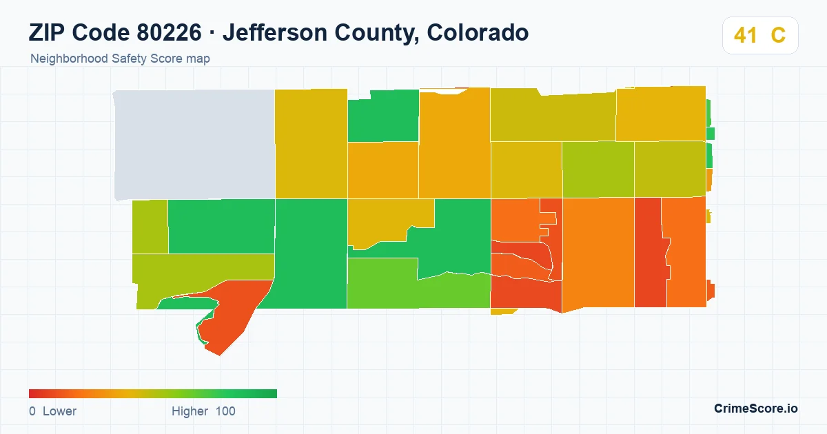 ZIP Code 80226 in Jefferson County, Colorado neighborhood Safety Score map