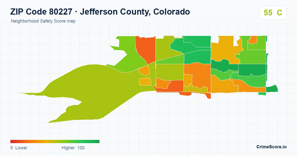 ZIP Code 80227 in Jefferson County, Colorado neighborhood Safety Score map