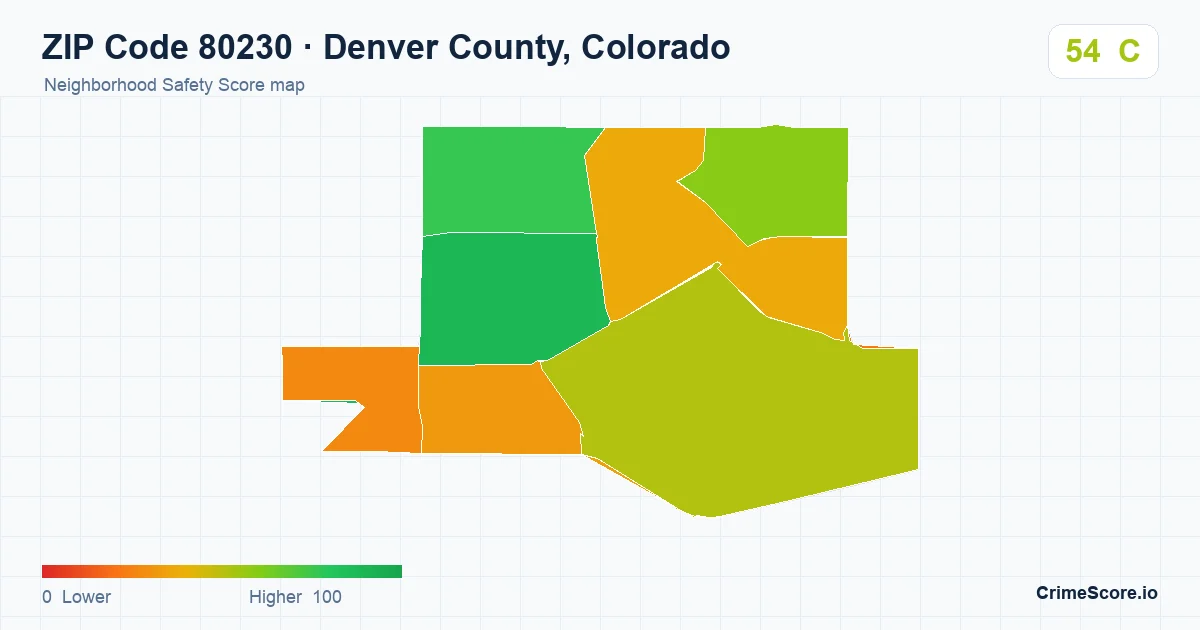 ZIP Code 80230 in Denver County, Colorado neighborhood Safety Score map