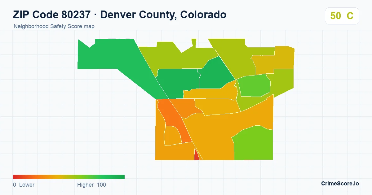 ZIP Code 80237 in Denver County, Colorado neighborhood Safety Score map