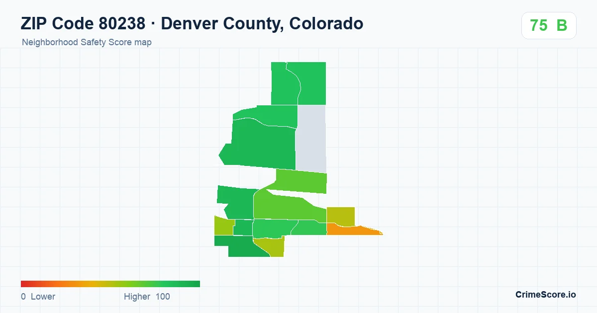 ZIP Code 80238 in Denver County, Colorado neighborhood Safety Score map
