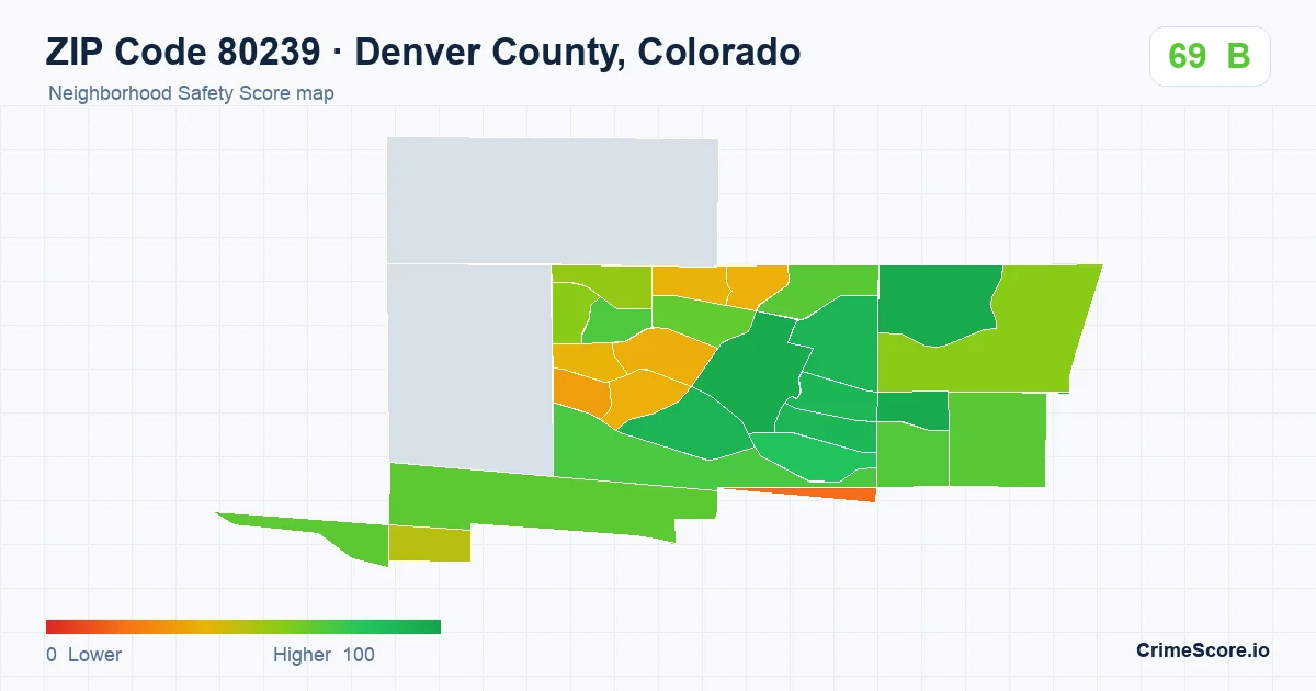 ZIP Code 80239 in Denver County, Colorado neighborhood Safety Score map