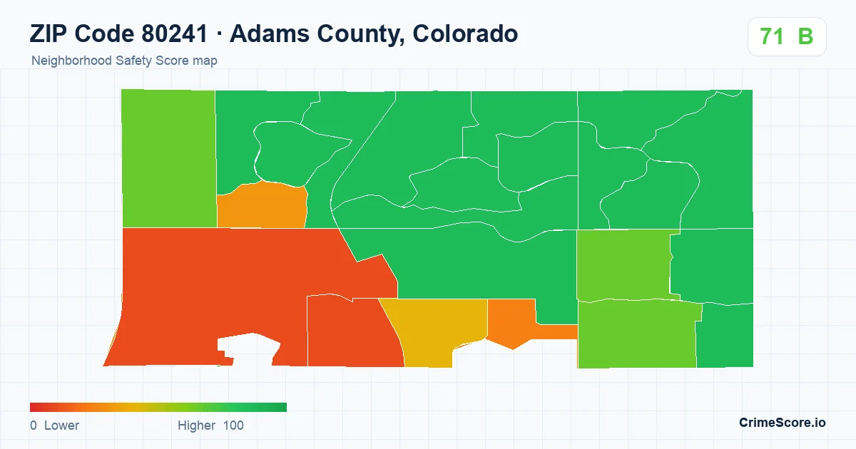ZIP Code 80241 in Adams County, Colorado neighborhood Safety Score map