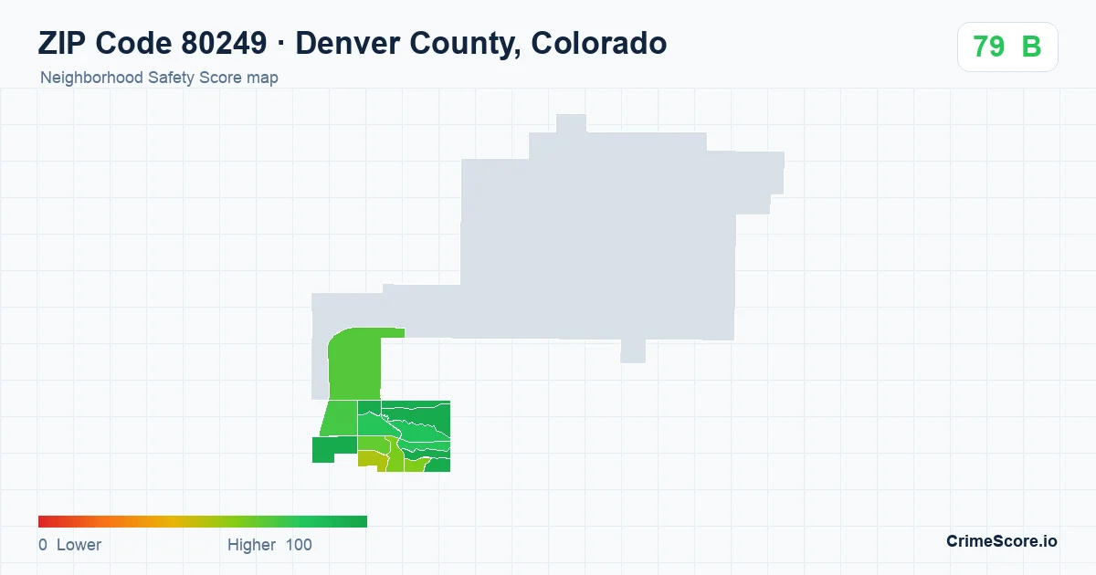 ZIP Code 80249 in Denver County, Colorado neighborhood Safety Score map