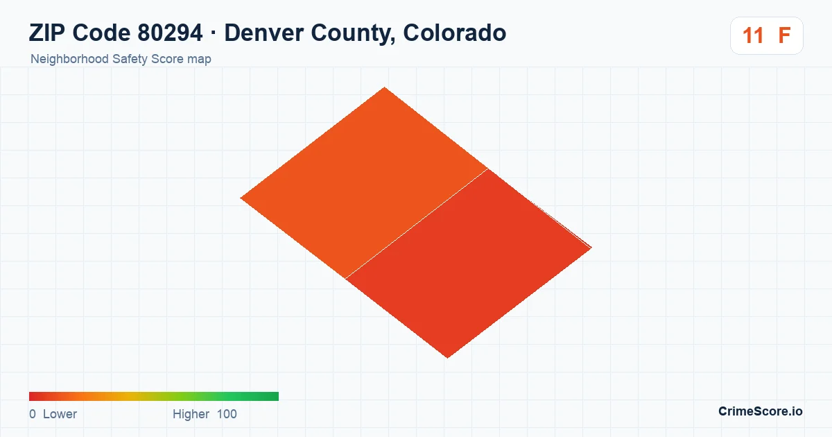 ZIP Code 80294 in Denver County, Colorado neighborhood Safety Score map