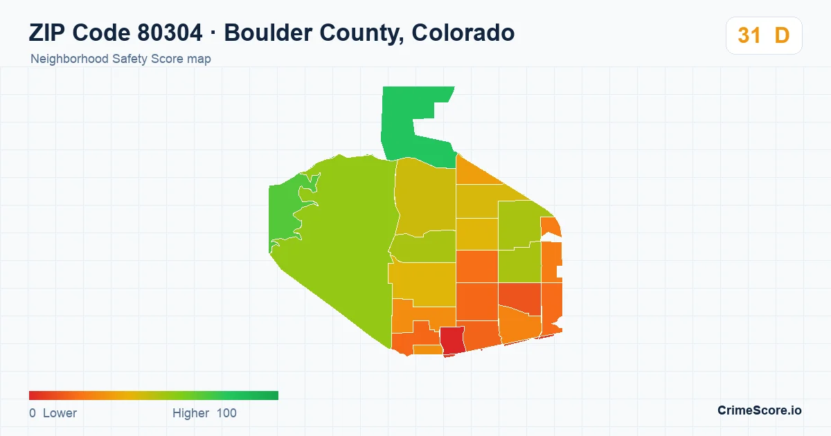ZIP Code 80304 in Boulder County, Colorado neighborhood Safety Score map