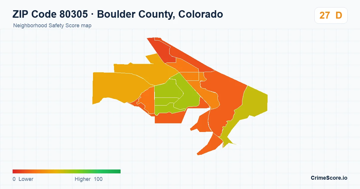 ZIP Code 80305 in Boulder County, Colorado neighborhood Safety Score map