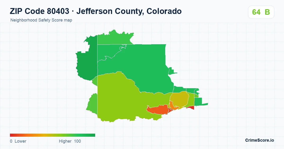 ZIP Code 80403 in Jefferson County, Colorado neighborhood Safety Score map