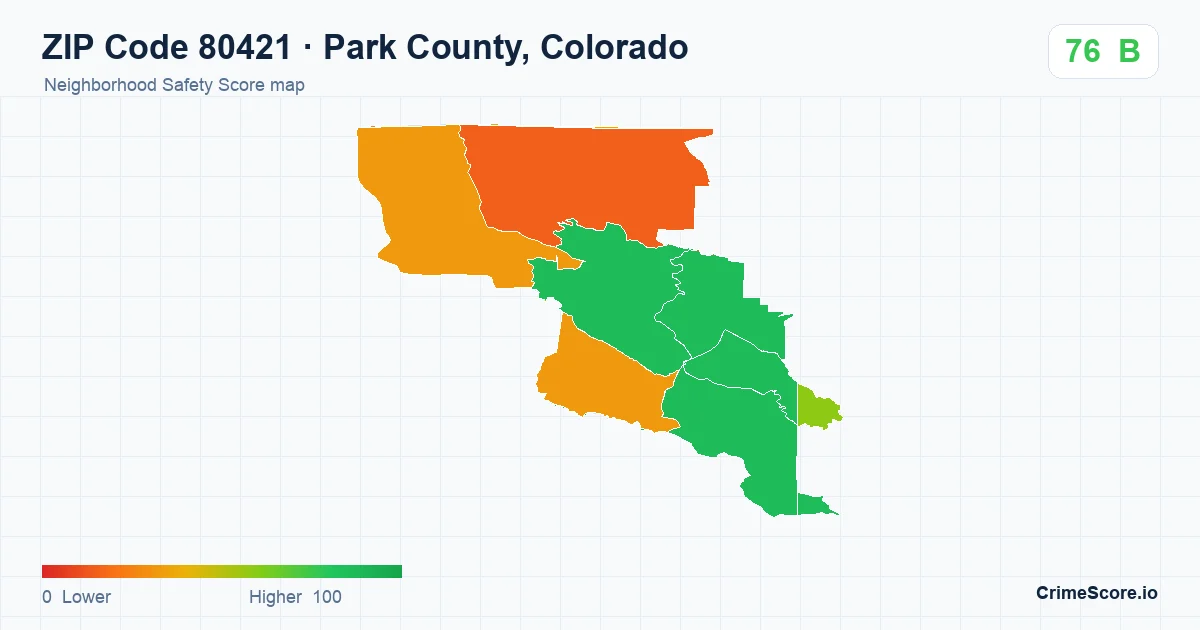 ZIP Code 80421 in Park County, Colorado neighborhood Safety Score map