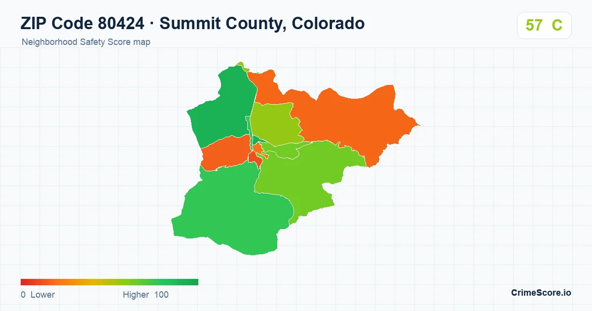 ZIP Code 80424 in Summit County, Colorado neighborhood Safety Score map