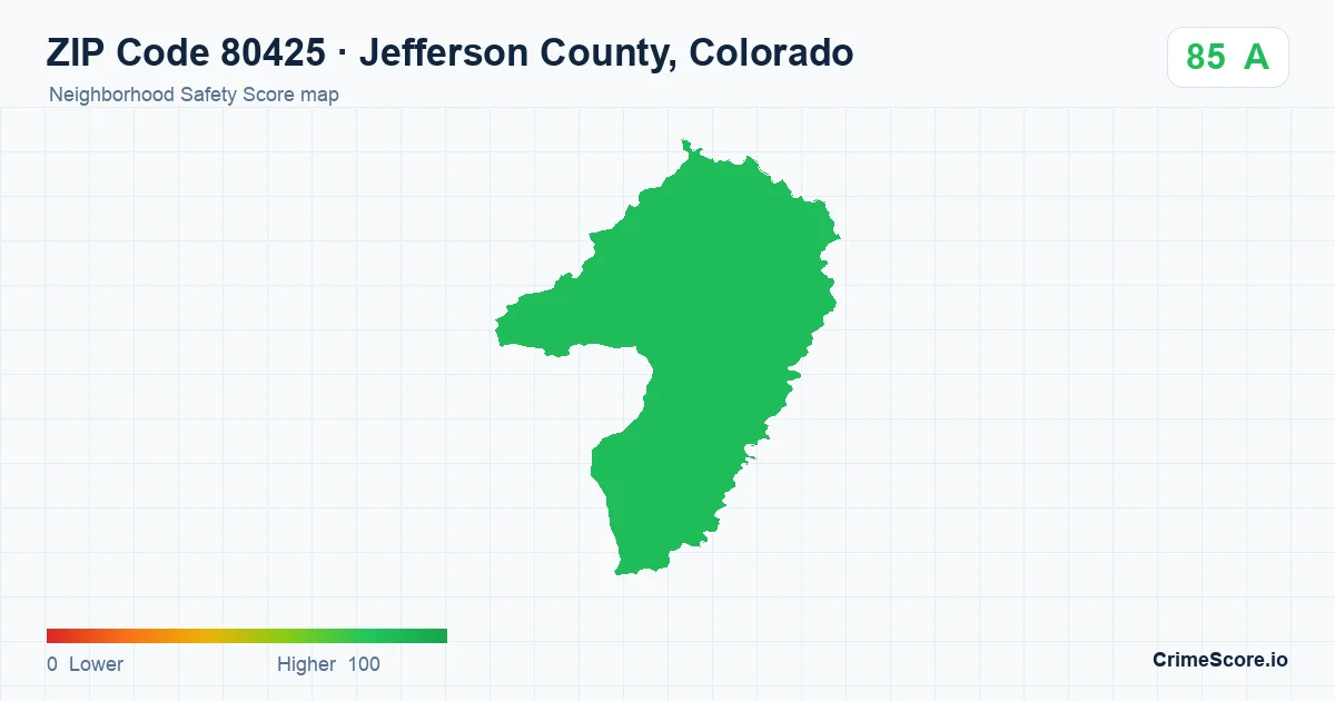 ZIP Code 80425 in Jefferson County, Colorado neighborhood Safety Score map